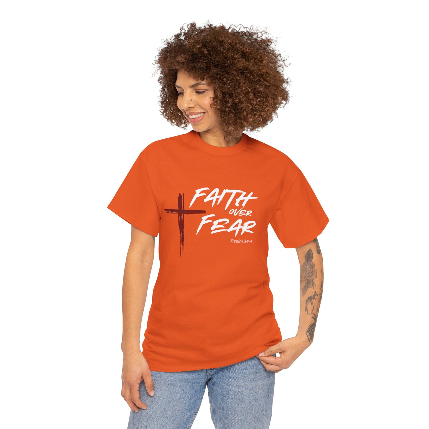 Faith Over Fear Psalm: 34:4 Unisex Heavy Cotton Tee