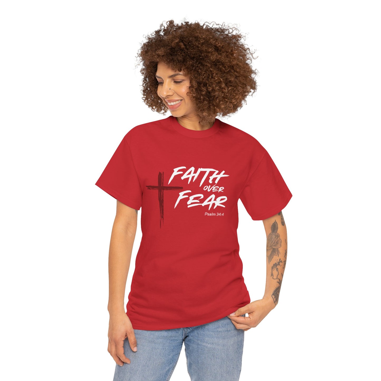 Faith Over Fear Psalm: 34:4 Unisex Heavy Cotton Tee