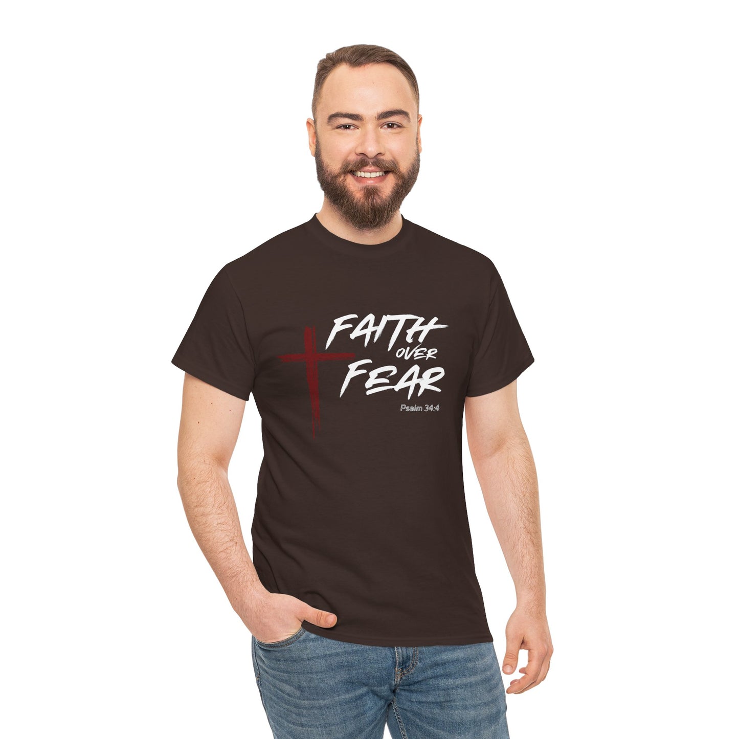 Faith Over Fear Psalm: 34:4 Unisex Heavy Cotton Tee