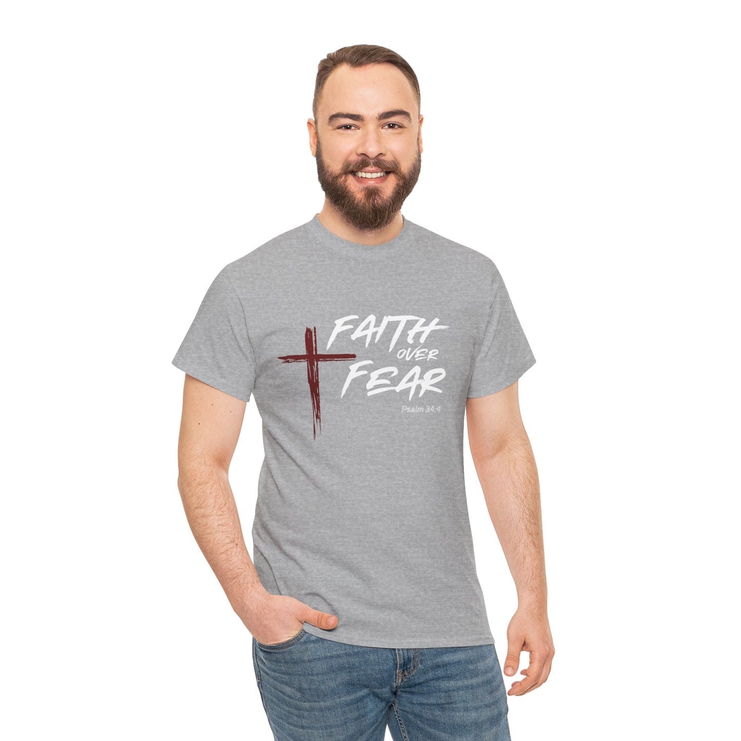 Faith Over Fear Psalm: 34:4 Unisex Heavy Cotton Tee