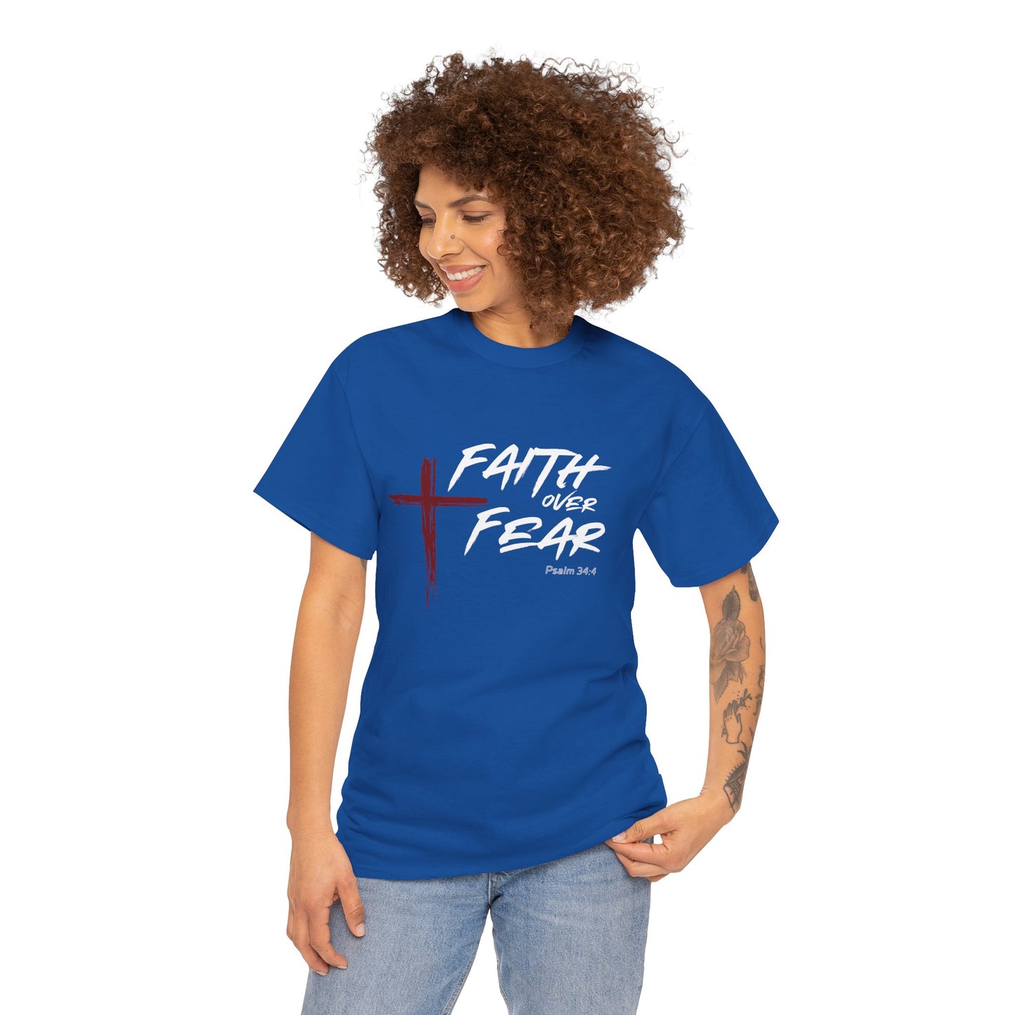 Faith Over Fear Psalm: 34:4 Unisex Heavy Cotton Tee