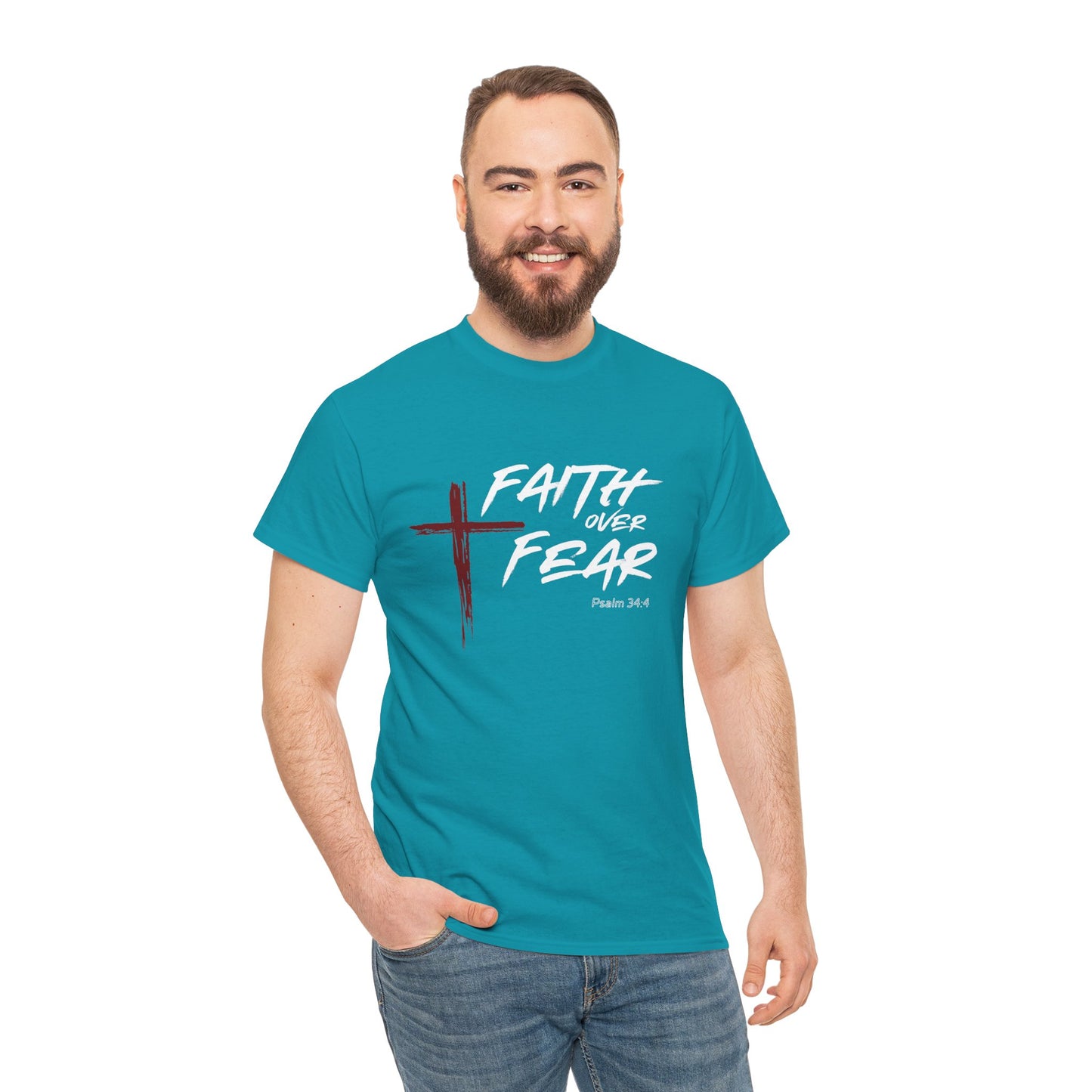 Faith Over Fear Psalm: 34:4 Unisex Heavy Cotton Tee